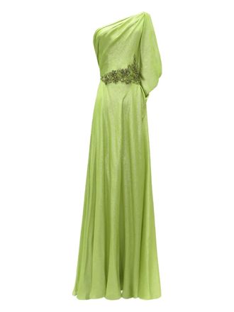 Gemy Maalouf one-shoulder beaded-waistline gown dress - Green