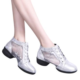Generic Tango Dance Shoes for Women, Women Dance Shoes Fashion Breathable Ballroom Dancing Footwear Low Heel Practice Dancing Footwear with Polished Faux Leat