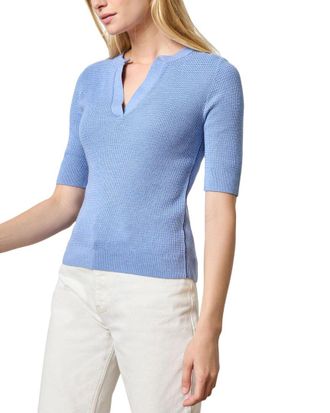 Lilla P Elbow Sleeve Split Neck Sweater