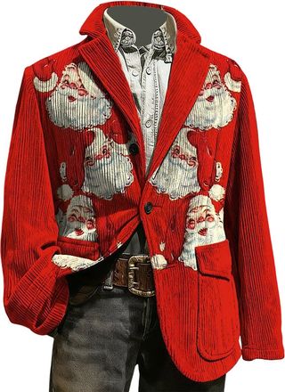 Generic Christmas Blazers for Men UK Corduroy Jacket Ugly Christmas Blazer Jackets Xmas Festive Costume Party Blazer Slim Fit Single-Breasted Suit Jacket Nove