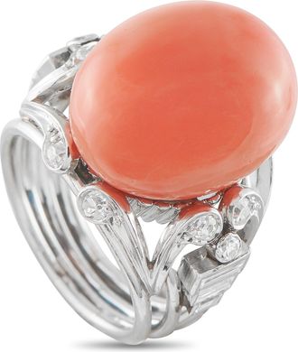Luxury Bazaar Platinum 0.50ct Diamond and Coral Ring MF21-050626