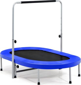 Costway Trampol&iacute;n Cama El&aacute;stica Ovalada Doble Para 2 Personas Plegable Fitness Con Empu&ntilde;adura Y Almohadilla De Seguridad (azul) - Costway