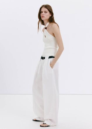Mango Top maglia collo halter bianco sporco - Donna - XS - MANGO