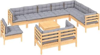 vidaXL Juego De Muebles De Jard&iacute;n 11 Pzas Y Cojines Madera Maciza Pino Vidaxl