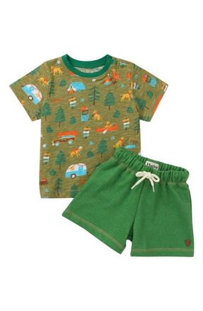 Hatley Kids Summer Camping Cotton T-Shirt & Pull-On Shorts Set in Sage at Nordstrom, Size 18-24M