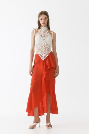 H&M Flounce-trimmed Viscose-blend Skirt in Bright Red at Nordstrom, Size 10
