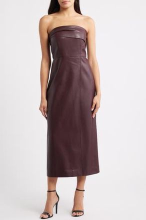 Parker The Santana Strapless Faux Leather Midi Dress in Dark Cocoa at Nordstrom Rack, Size 12