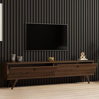 Dmora Mueble Tv Atestino, 2 Compartimentos, 2 Puertas, Apertura Abatible, 160x25x40h Cm, Color Marr&oacute;n Nogal