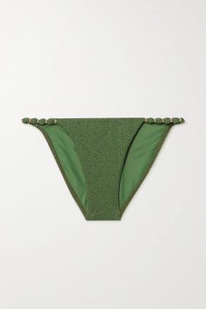 Vix Embellished Seersucker Bikini Briefs - Verde