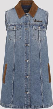 Versace Blue Sleeveless Buttoned Mini Dress