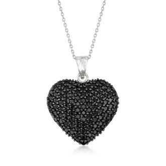 Ross-Simons Black Spinel Heart Pendant Necklace in Sterling Silver