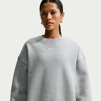Nike Womens Studio Fleece Medium Weight Oversized Crew-Neck Sweatshirt in Grey | IM8082-063