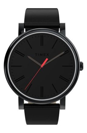 Timex OG 42mm Leather Strap Watch in Black at Nordstrom