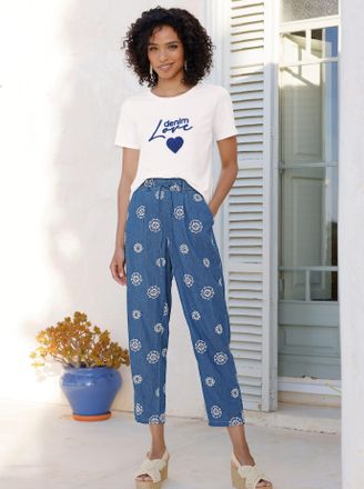 Heine T-Shirt HEINE T-Shirt, Damen, Gr. 34, ecru, 95% Baumwolle, 5% Elasthan, gemustert, unifarben, Rundhals, Shirts T-Shirt