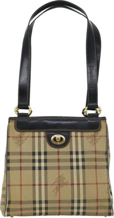 Burberry Nova Check Beige Canvas Shoulder Bag (Pre-Owned)