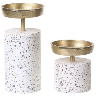 Beliani Conjunto De 2 Candeleros De Metal Dorado Multicolor Terrazo Accesorio Kaengan