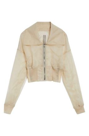Rick Owens Dracucollar Crop Tulle Bomber Jacket in Sand at Nordstrom, Size 12 Us
