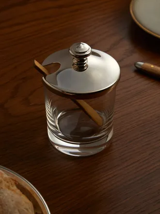 Christofle Albi Crystal and Silver-Plated Mustard Jar