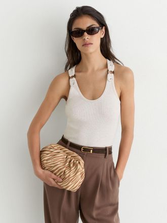 Reiss Natural & tan Raffia-effect Zebra Pouch Clutch Bag