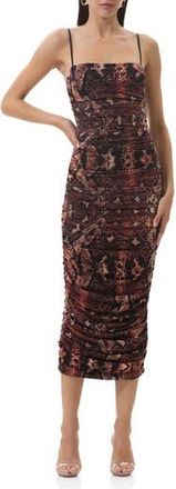 AFRM Hazel Ruched Printed Lace Midi Dress in Scattered Snake at Nordstrom Rack, Size X-Small