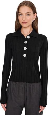 Madewell Merino Silk Wide Rib Abby Polo Womens Sweater Black : LG (Womens 10-12), Silk/Wool