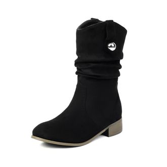 Generic Womens Slouch Mid Calf Boots With Metal Button Suede-Like Material Comfortable Slip Resistant Durable For Casual Daily Streetwear Fall Winter,Black,7.