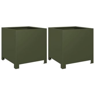 Berkfield Home Garden Planters 2 pcs Olive Green 40x40x40 cm Steel | Size: 40 x 40 x 40 cm