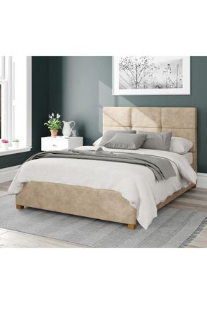 Aspire Home Accents Caine Upholstered Ottoman Storage Bed, Kimiyo Linen Fabric in Beige | Size: Super King