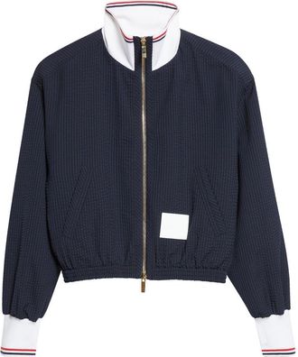Thom Browne Wool Seersucker Track Jacket in Navy at Nordstrom, Size 10 Us