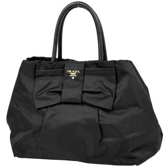 Prada Black Leather Handbag Tote Bag (Pre-Owned)