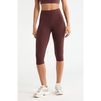 Zella Studio Luxe High Waist Capri Leggings in Brown Ristretto at Nordstrom, Size X-Small