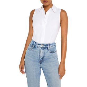 Good American Cotton Poplin Sleeveless Bodysuit in White001 at Nordstrom Rack, Size Xx-Large