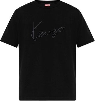 Kenzo Signature Geborduurd T-Shirt - Heren - T-shirts - Zwart - L - Katoen - Tops