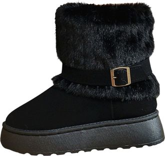 Generic Winter Snow Boots for Women Suede Faux Fur Lining Ankle Boots Warm Slip On Memory Foam Comfort Booties Classic Thick Soft Sole Round Toe Insulation Sh