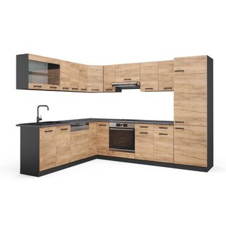 Vicco Cocina Esquinera R-line, Oro Power Roble/antracita, 227 X 287 Cm, Et Antracita