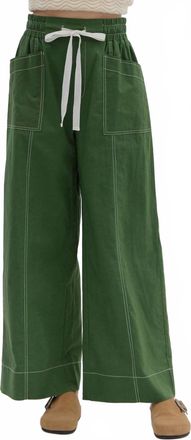 Entro Penelope High-Waist Drawstring Wide-Leg Pants In Green