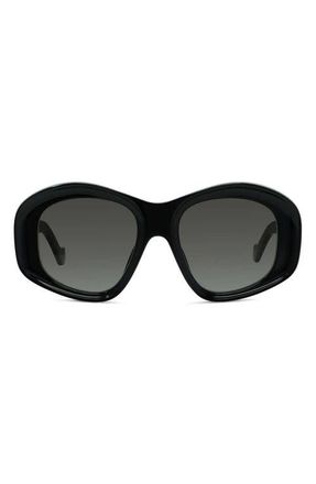 Loewe Anagram 51mm Geometric Sunglasses in Shiny Black /Gradient Smoke at Nordstrom