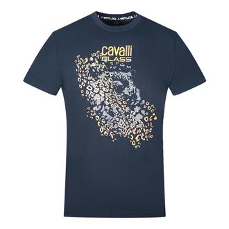 Cavalli Luipaardprint Silhouet Marine T-Shirt