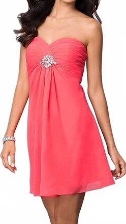 Alyce Paris Strapless Pleated Empire Cocktail Dress In Watermelon