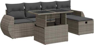 vidaXL Set De Muebles De Jard&iacute;n 6 Pzas Y Cojines Rat&aacute;n Sint&eacute;tico Gris Vidaxl
