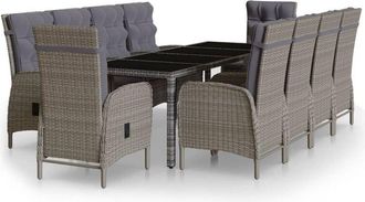 vidaXL Set De Comedor De Jard&iacute;n 11 Pzas Rat&aacute;n Sint&eacute;tico Gris Vidaxl