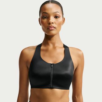 Nike Womens SKIMS Satin Shine Front-Zip Bra in Black | IR5064-054