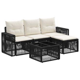 vidaXL Conjunto De Sof&aacute;s De Jard&iacute;n 5 Pcs Negro Y Blanco Crema Vidaxl