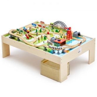OEM Mesa De Actividad De Tren 120 Piezas De Madera 120 X 85 X 41 Cm Mesa De Juegos De Tren Circuito De Ferroviarias Juguetes Creativos Con Contenedor De A