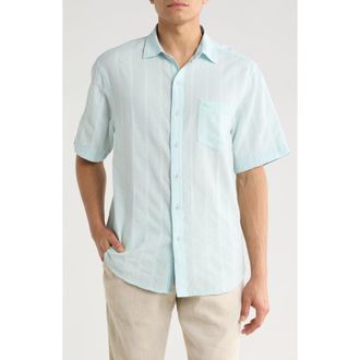 Tommy Bahama Nova Wave Short Sleeve Seersucker Button-Up Shirt in Dusty Aqua at Nordstrom, Size Xx-Large
