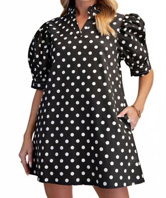 Glam Ruffle Neck Polka Dot Dress In Black