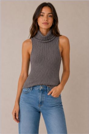 Red Haute Wide Rib Mock Neck Sweater In H Grey