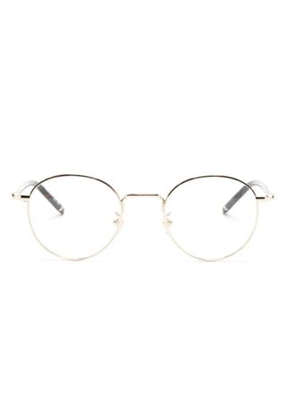 Montblanc logo-plaque round-frame glasses - men - Acetate/Metal (Other) - 49 - Gold