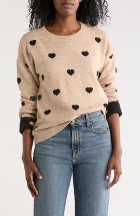 Bobeau Scattered Heart Pullover Sweater in Light Camel/Black at Nordstrom Rack, Size X-Small