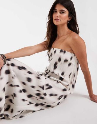 Asos vestito lungo a fascia trasparente con stampa animalier-Multicolore